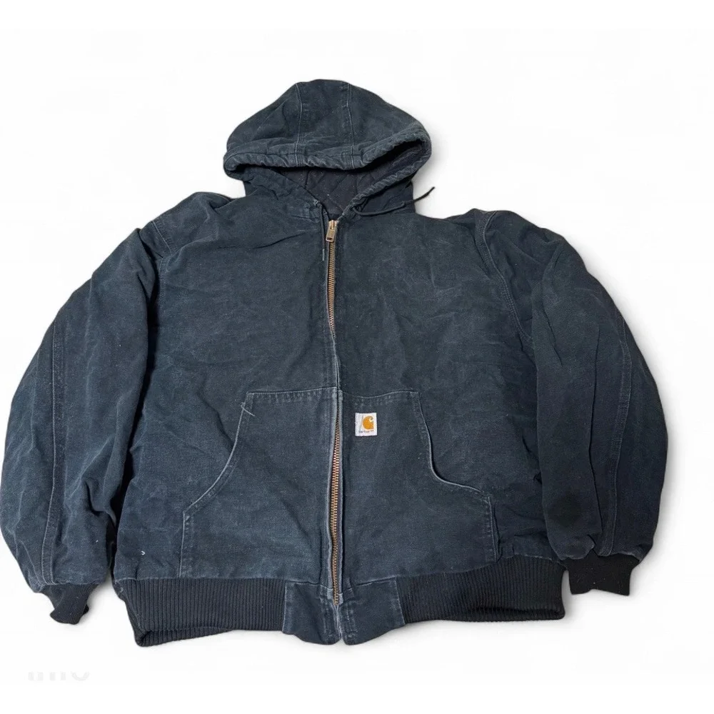 VTG Carhartt J140 BLK Black Duck Jacket USA Quilted Hooded Men's 2XL Union